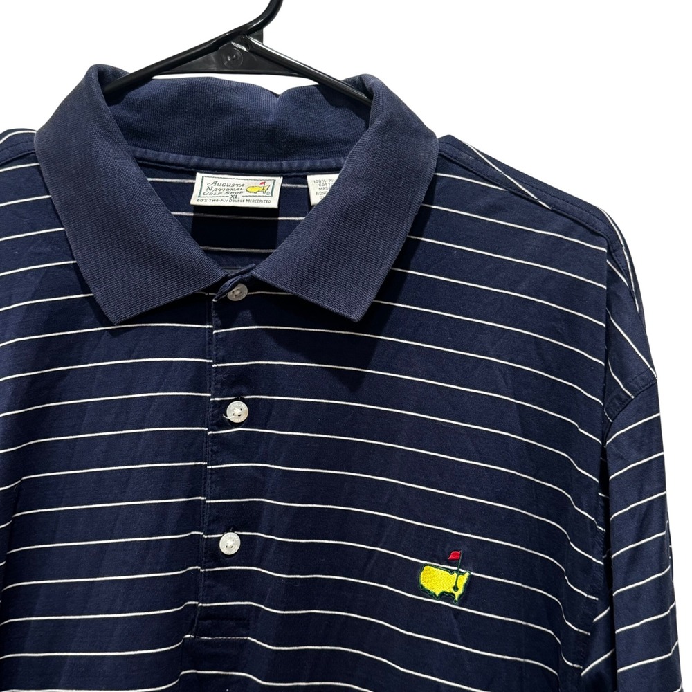 Augusta National Golf Shop Mens XL Navy White Stripe Polo Shirt Masters Logo